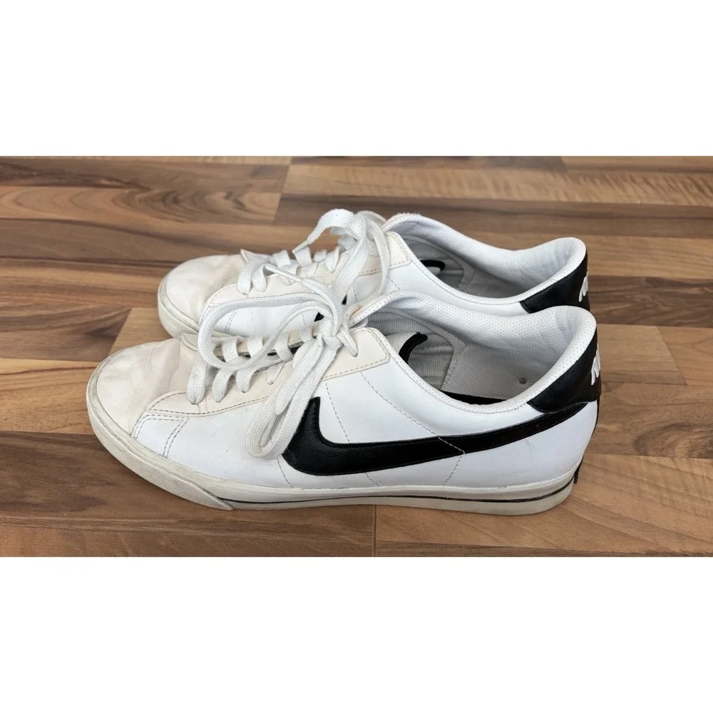 Mens Nike Classic Shoes White Black Blue Leather Logo Retro Sneakers Size 10.5